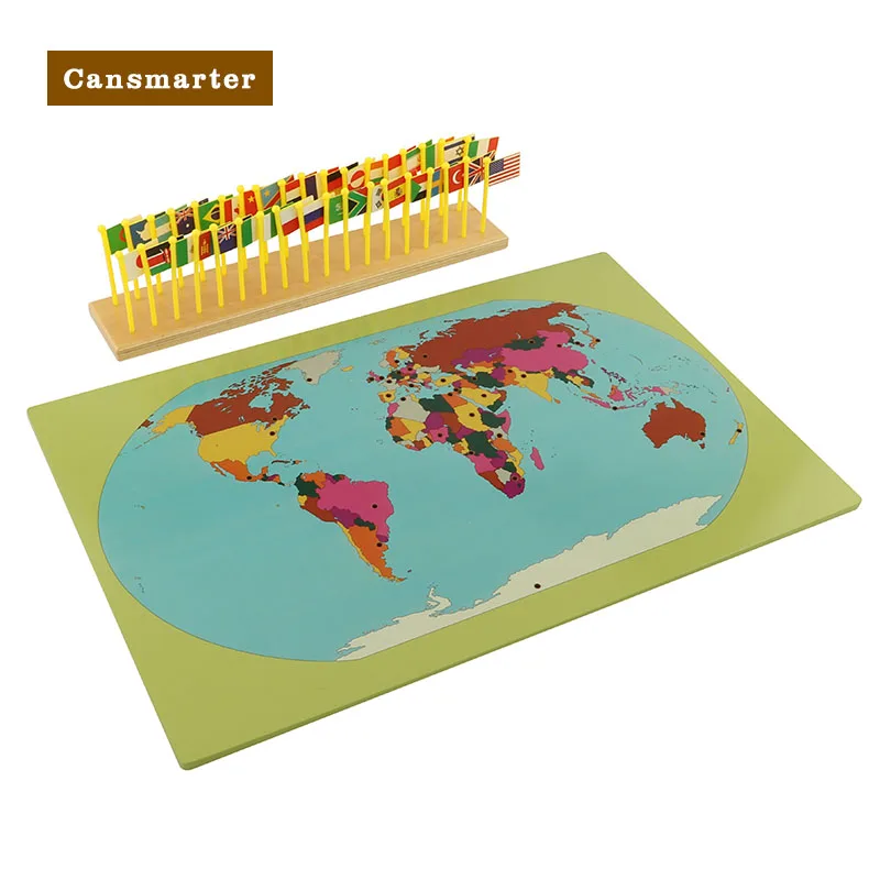 Montessori Educational Baby Toys Preschool Flags of The World Map Recognize Geography Puzzle Game Teach Wooden Toys for Children