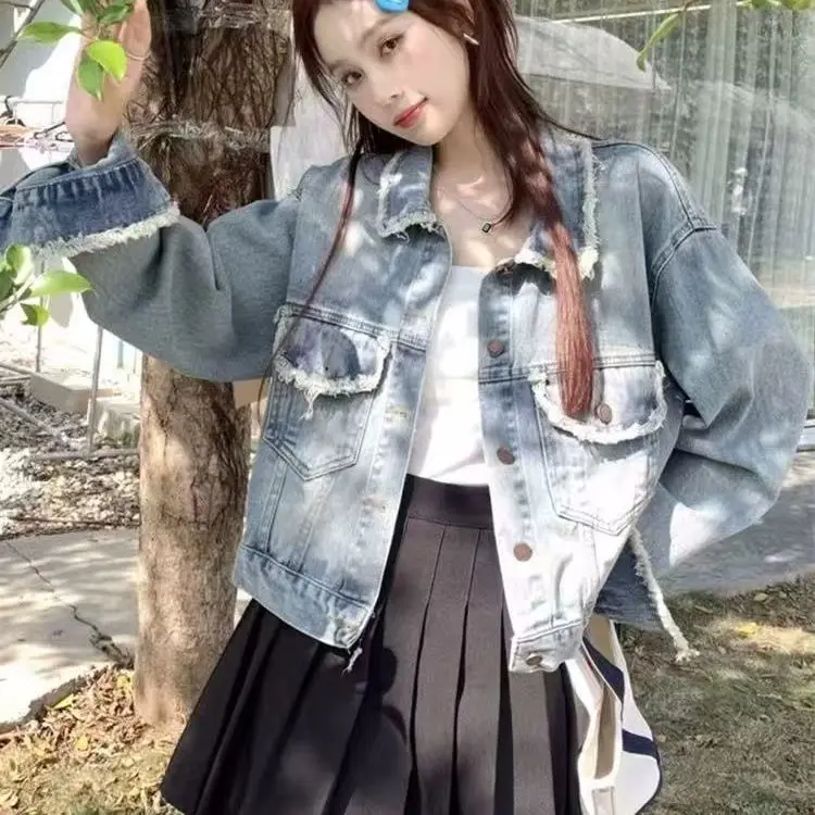 

Spring Autumn Denim Jacket Women's Short Outwear Fashion Loose Single-Breasted Casual Fried Street Women Jeans Coat Tops