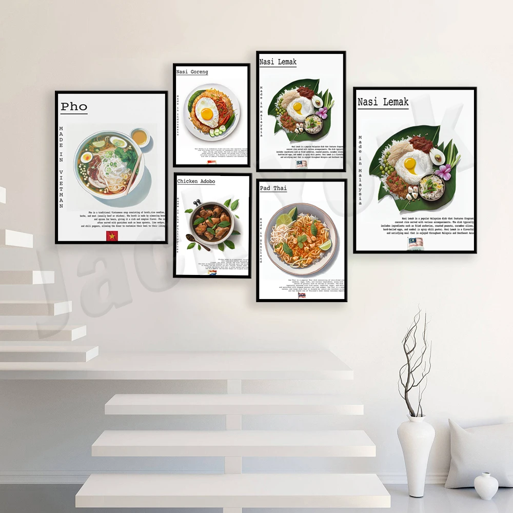 Vietnamese Pho, Indonesian Fried Rice, Malaysian Nasi Lemak, Pad Thai, Singaporean Chicken Rice, Filipino Food Kitchen Poster