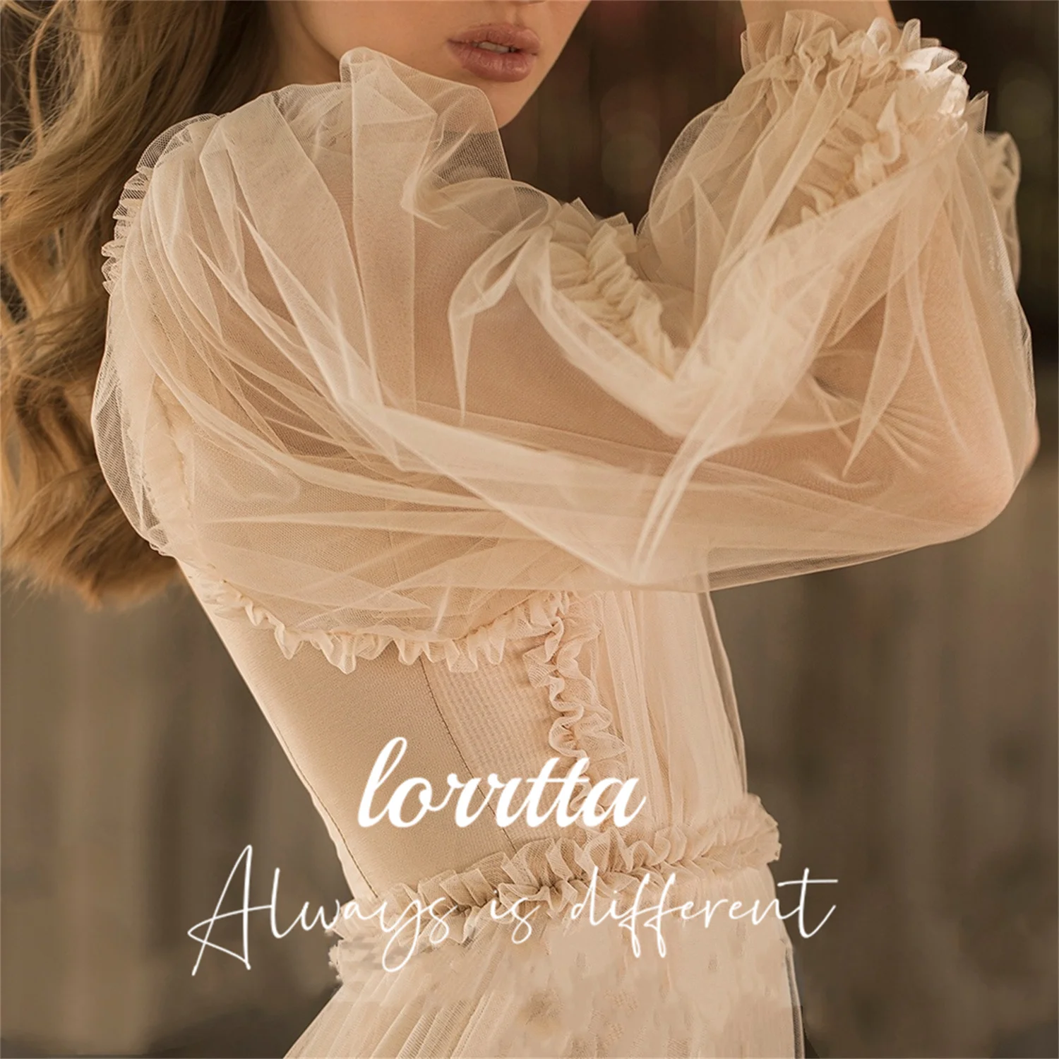 Lorrtta O Neck A Line Ball Gown Tulle Evening Gown Long Sleeve Women\'s Formal Occasion Dress Birthday Party Dress Customized