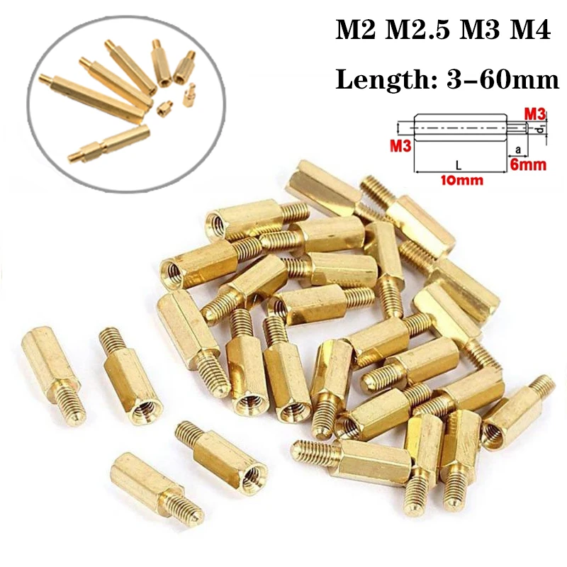 M2 M2.5 M3 M4 Hex Coppers Standoff Circuit Spacer PCB Board Screws Bolt Thread Brass Round Single Cylinder Head Hexagon Pillar