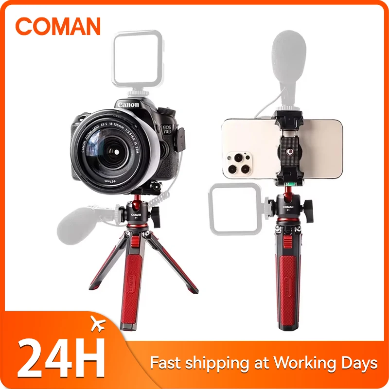 

COMAN MT-25S1 металлический штатив с шаровой головкой 360 ° выдвижной 1/4 ''селфи-палка Настольный штатив для камеры iPhone Android телефона DSLR