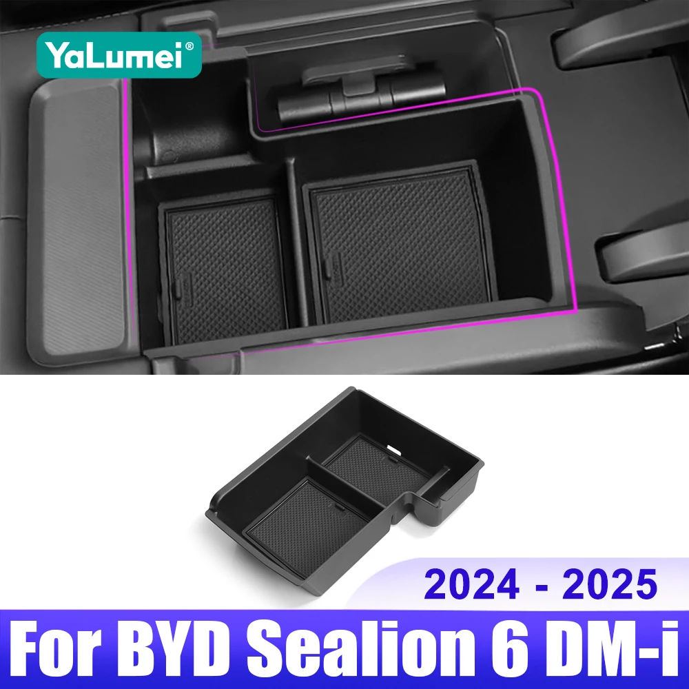Car Armrest Console Storage Box For BYD Seal U Sealion 6 Song Plus 2024 2025 RHD Storage Tray With Anti Slip Pad Accessories