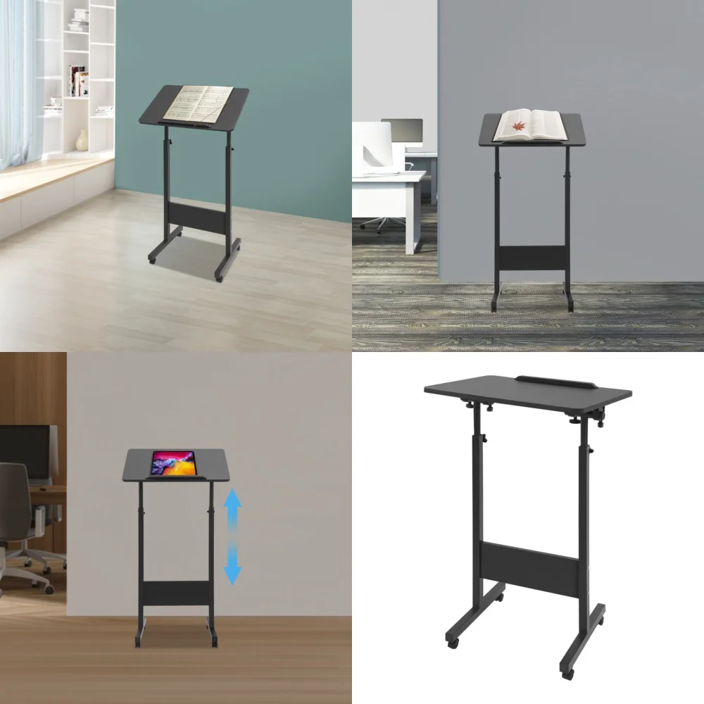 

Computer DesksAdjustable Portable Laptop Stand with Wheels for Presentation and Standing Desk Use