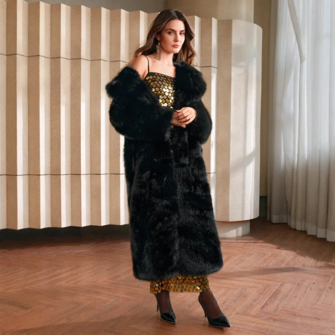 

UNITIM Winter Women's Eco Faux Fur Jacket Gradient Fluffy Long Artificial Fur Coat For Lady Stylish Female Faxu Fox Fur Outwear