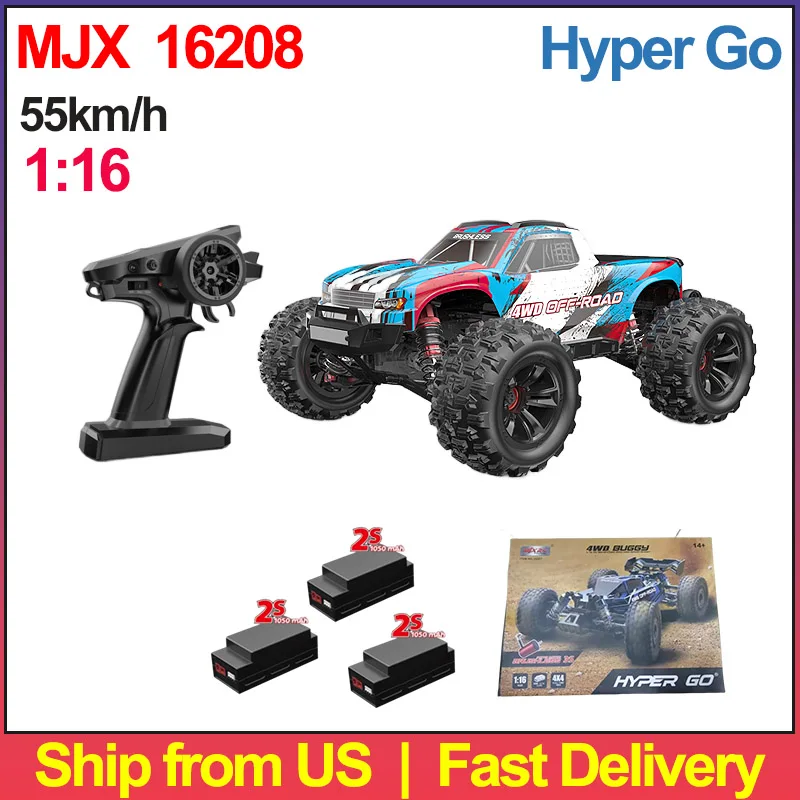 

MJX 16208 1/16 Hyper Go RC Car Brushless Motor 4WD Off-Road Remote Control Cars 55km High Speed Racing Drift Toy Ship from US