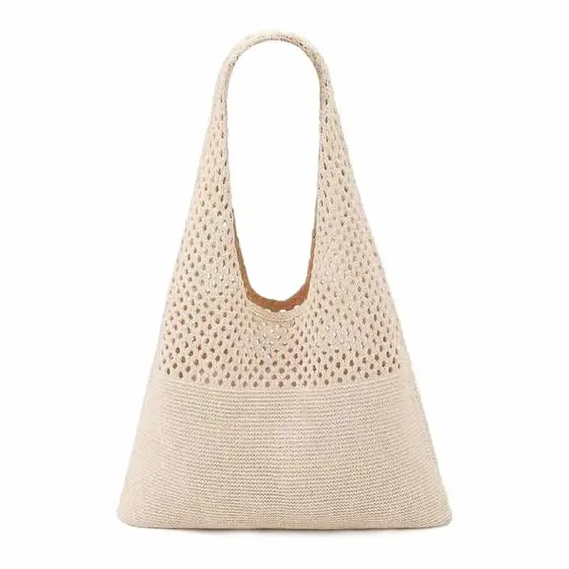 Bolso Tote de playa de malla de ganchillo para mujer, bolso de punto bohemio estético para vacaciones de verano, LW032