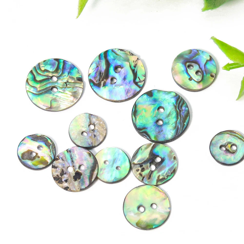 10PC Real New Zealand Abalone Shell Sparkling Round 2-hole Flatback Button Spacer Pendant Scrapbook Apparel Sewing Embellishment