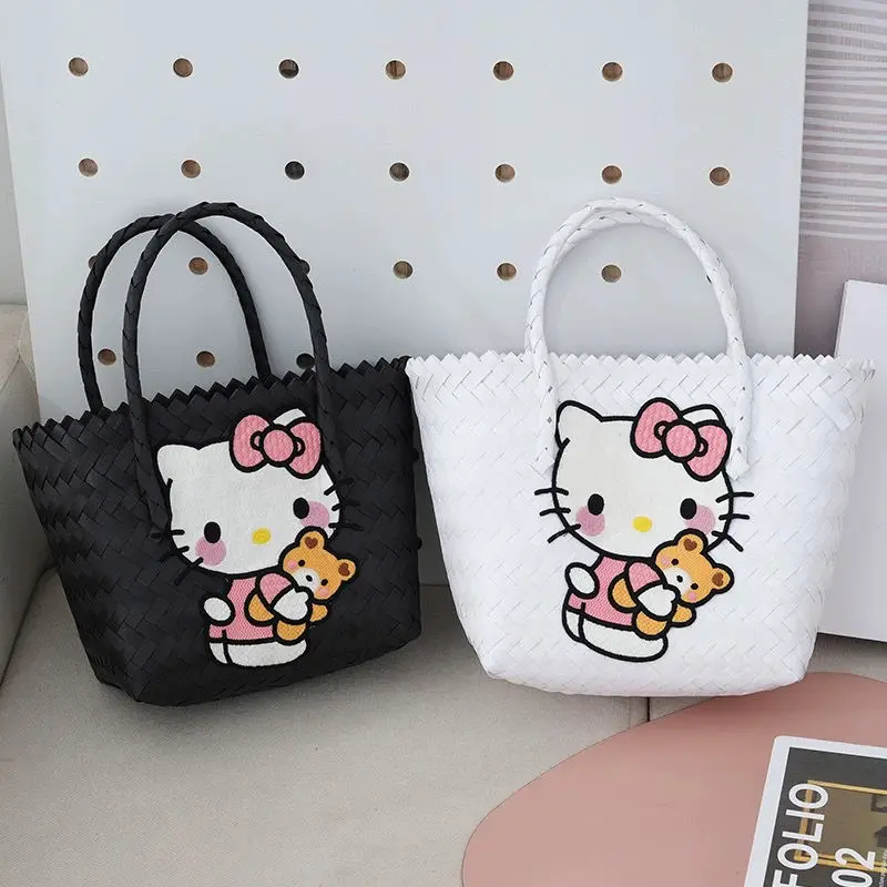 Summer Fashion Disney Mickey Mouse Beach Bag Cute Cartoon Hello Kitty Woven Bags Sports Outgoing Portable Bag Women For Handbag