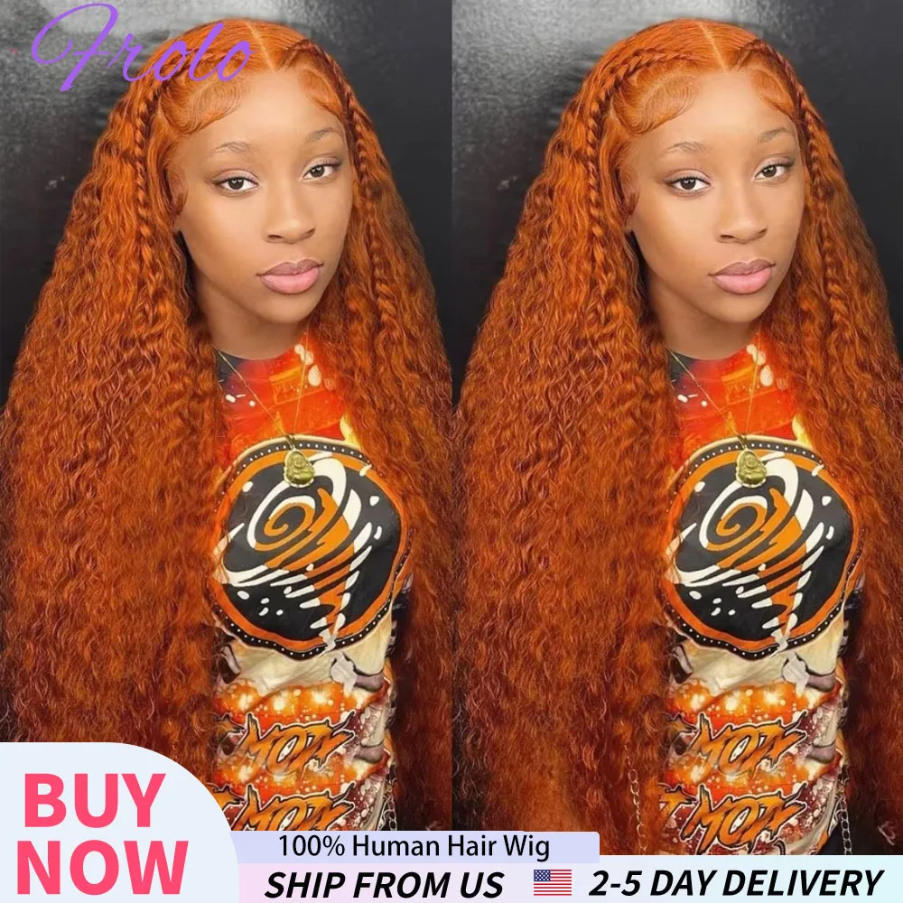 Perruque Lace Frontal Wig naturelle, cheveux humains, couleur Orange, vague d'eau, 13x6 Hd, pre-plucked, Deep Wave, 30 pouces, gingembre