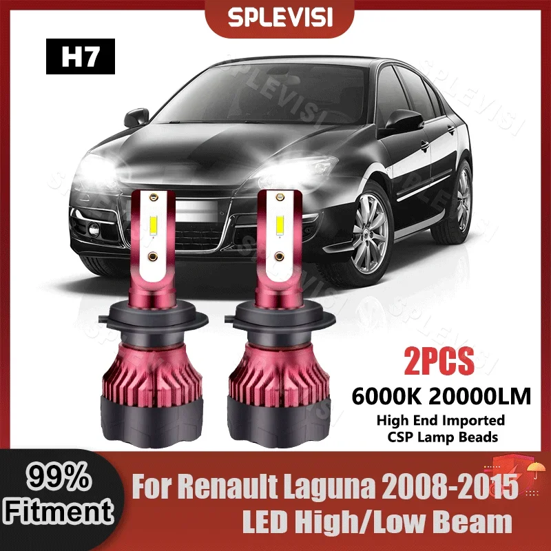 

SPLEVISI 2PCS LED High/Low Beam Bulbs 20000LM 200W For Renault Laguna MK3 2008 2009 2010 2011 2012 2013 2014 2015 Car Headlight