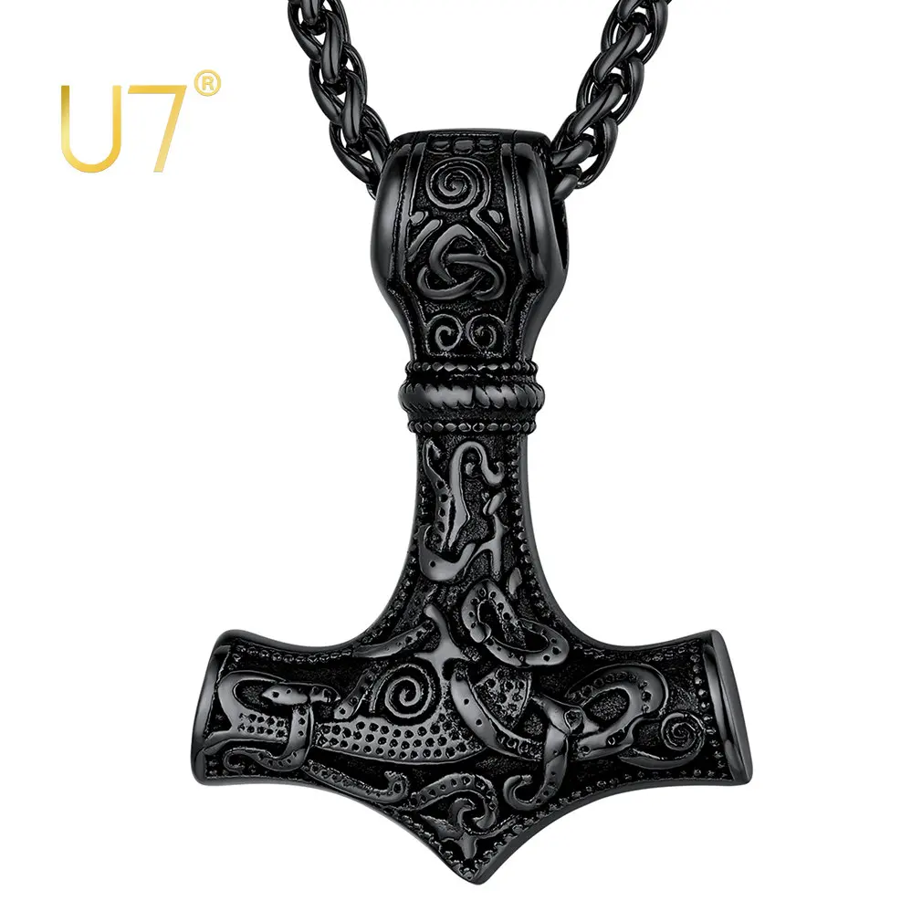 

Men Thors Hammer Pendant Necklace Nordic Viking Mythology Stainless Steel Vintage Mjolnir Jewelry Norse Vikings Amulet Charms