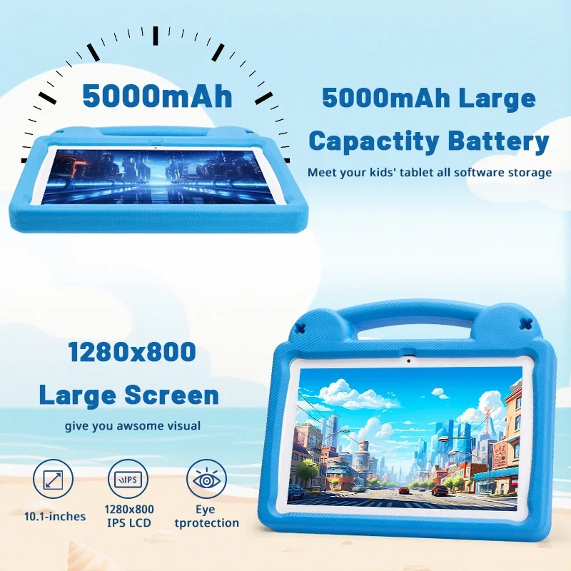 Tableta Android de 10,1 pulgadas, tableta Android 15 para niños, 8GB + 64GB, Allwinner A523 Octa-core, tableta PC para juegos con batería de 5000mAh, regalo de cumpleaños
