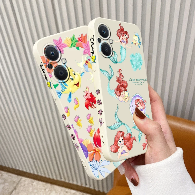 Princess The Little Mermaid For OPPO Find X5 X3 X2 Lite Pro Neo A5 A53 A94 4G 5G Liquid Left Rope Soft Phone Case Cover image 5