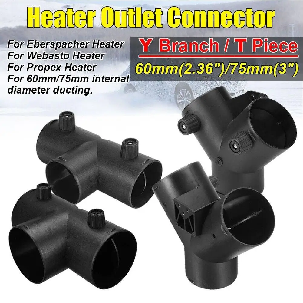 75mm T Y Car Heater Air Vent Ducting Piece Exhaust Connector Dual Closable Open Regulatin For Webasto Diesel Parking Heater