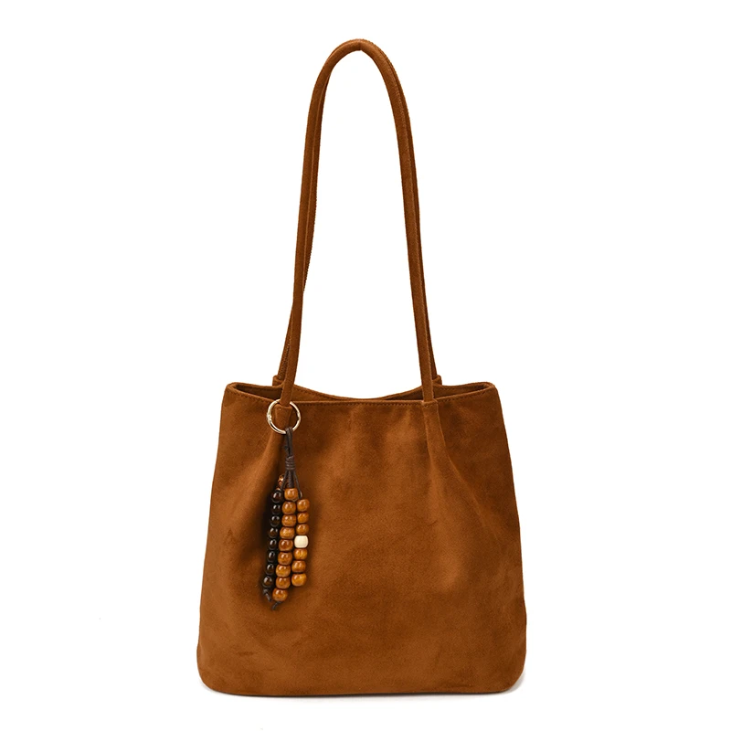 

Solid Color Faux Suede Zipper Commute Sweet Shoulder Bags for Women 2026 Fashion Large Capacity Versatile Casual Youth Tote Bags