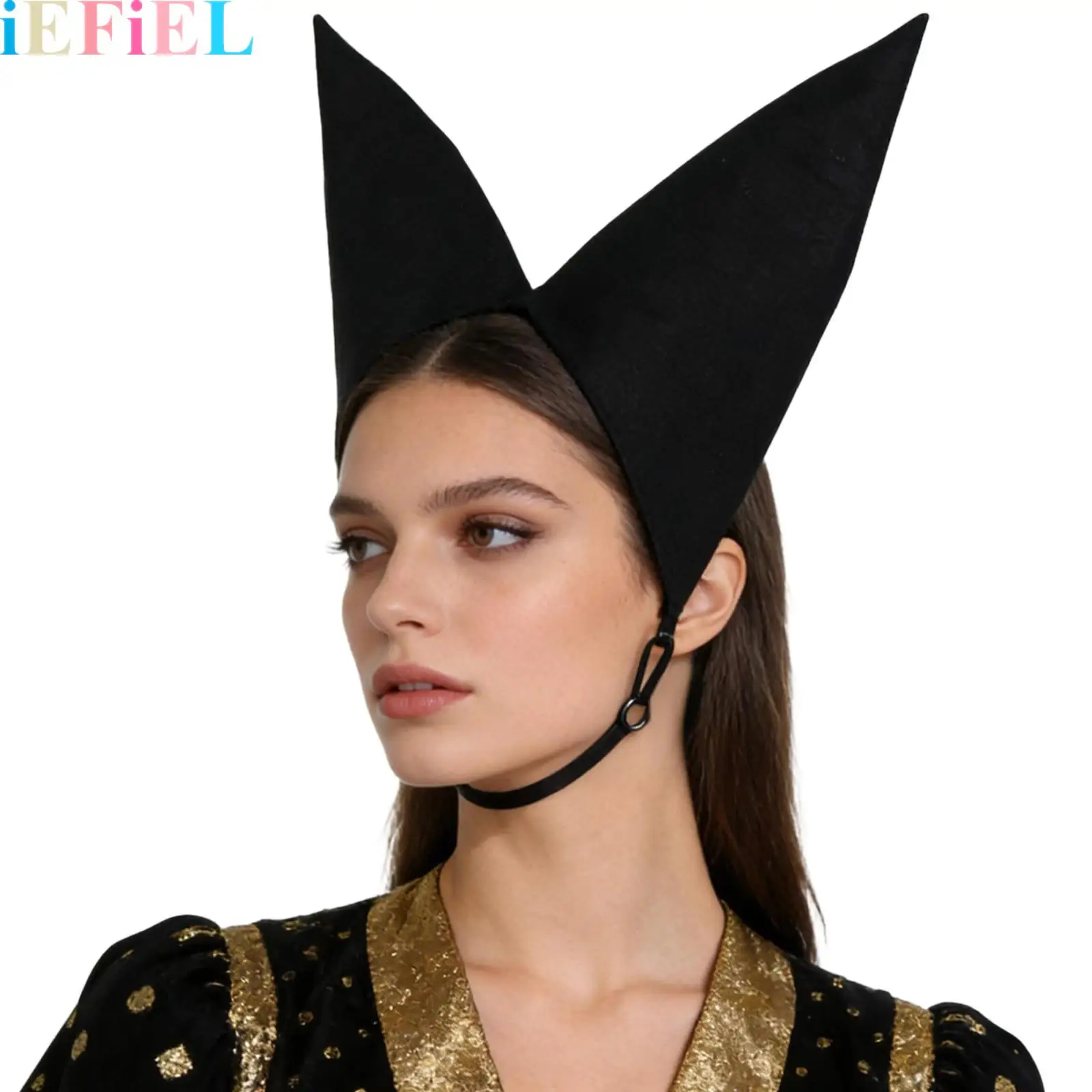 

Black Noblewoman Headdress Medieval Bicorn Hat with Adjustable Strap for Women 15th Century Renaissance Costume Accessory