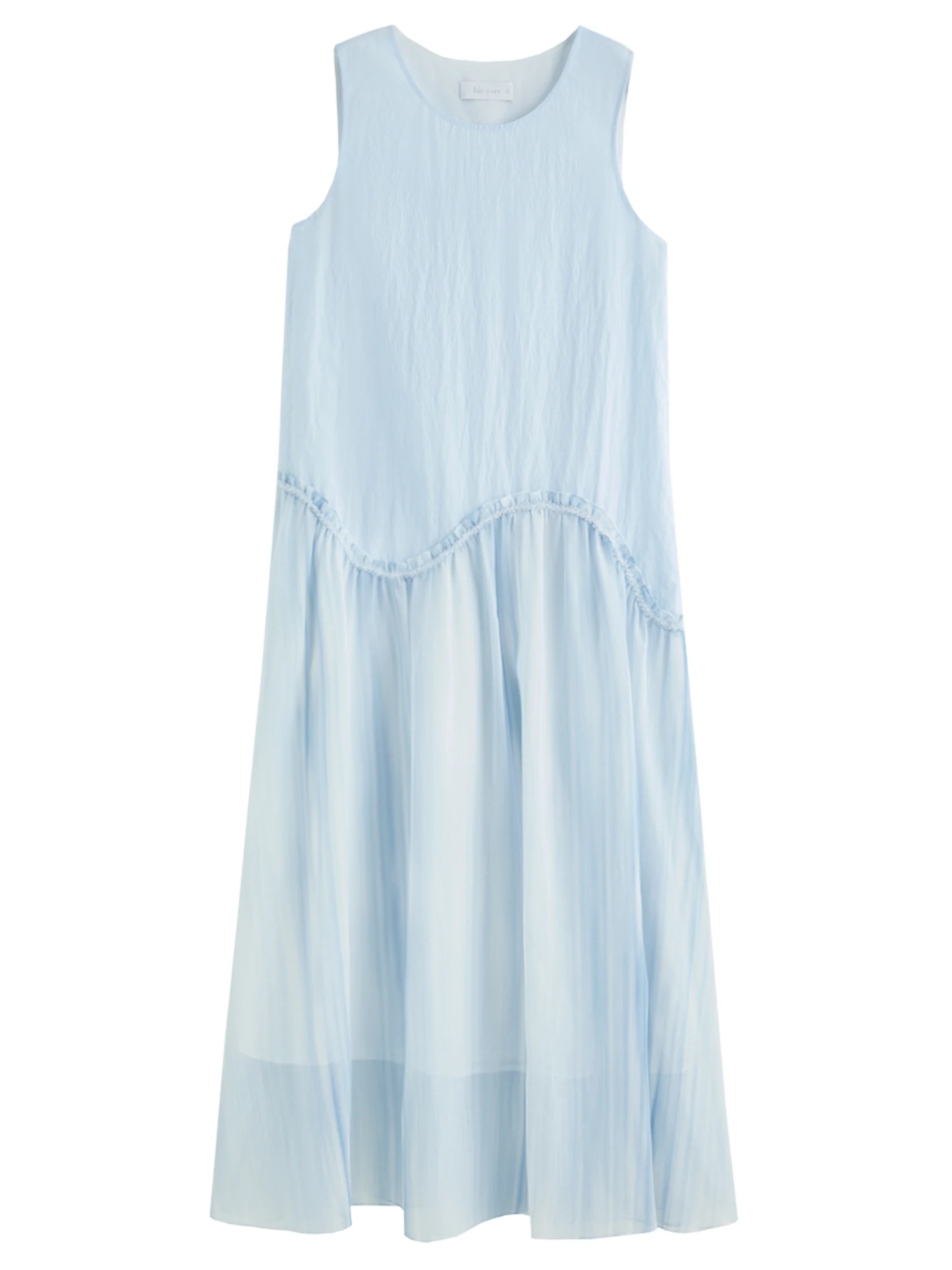 FSLE temporada navideña chaleco azul vestido largo sin mangas para mujer 2025, novedad de verano, vestido de vacaciones con costuras 25FS12789