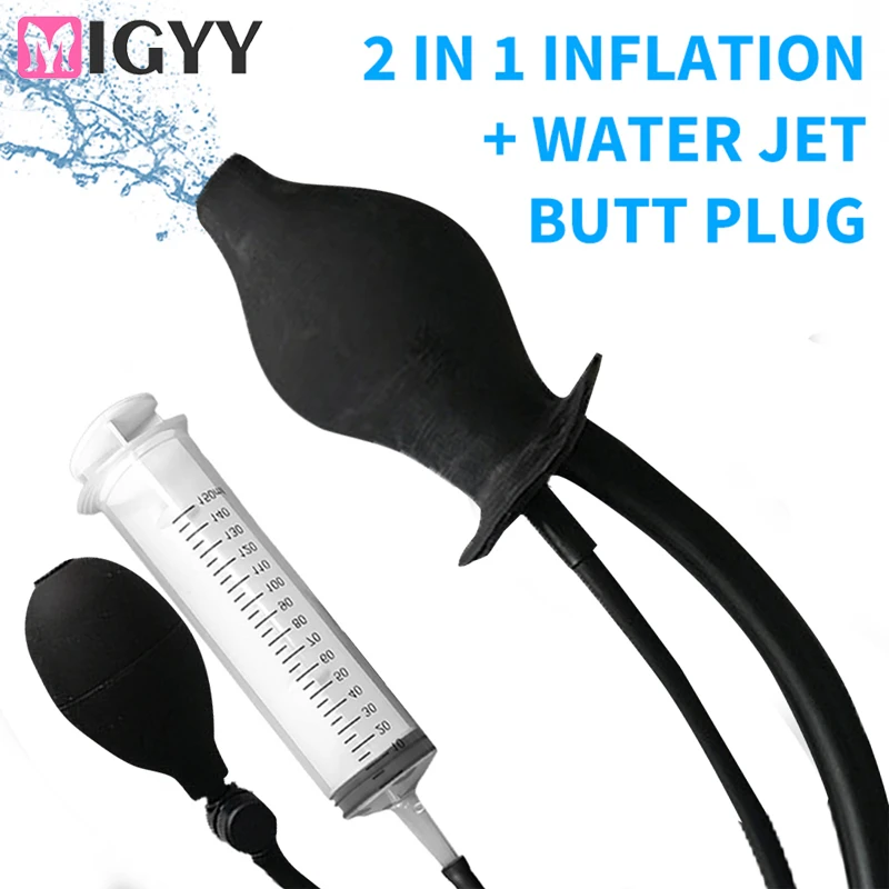 Latex Inflatable Mouth Gag Douche Silicone Enema Syringe Shower Cleaning Hollow Oral Gag Anal Butt Plug Sex Toy for couple Gay