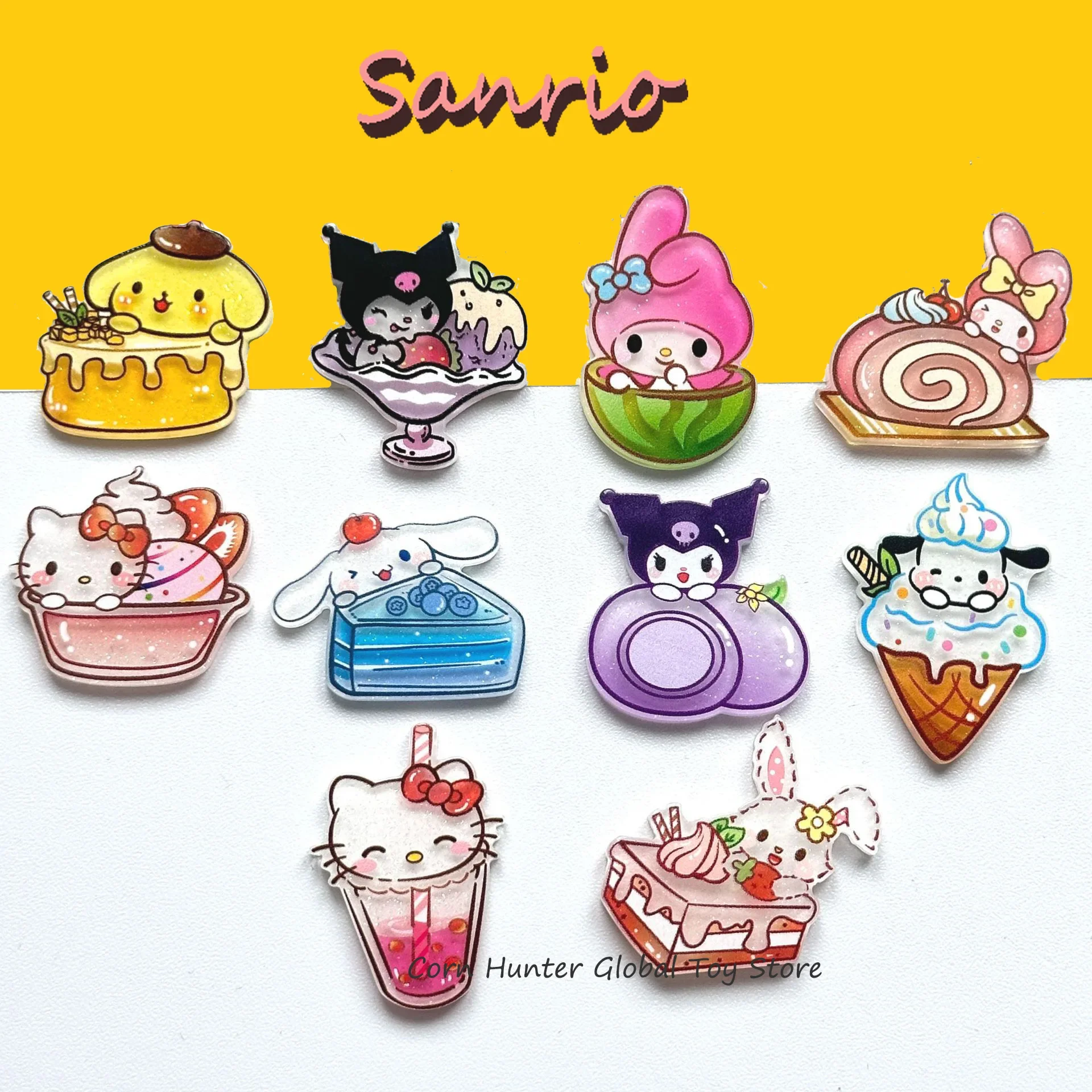 10Pcs Sanrio kawaii Series Suit Hello kitty Kuromi My Melody Cute little accessory.Gift decoration.Mini fridge patch