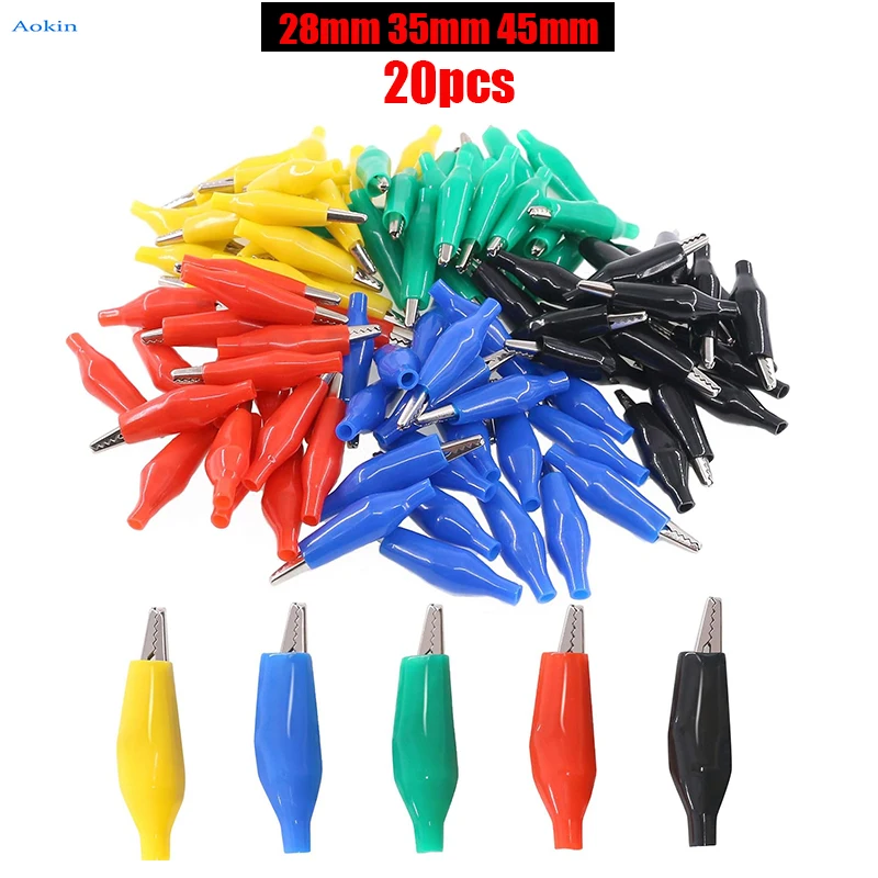 20PCS 45mm 35mm 28mm Alligator Clips Crocodile Electrical Test Clamps Jumper Helper with Protective Insulation Cover