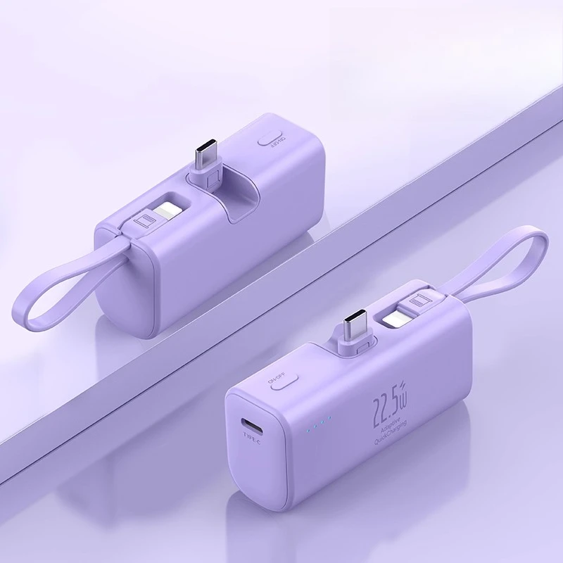 5000mAh Built-in Cable Super Fast Charging Mini Ultra-thin Compact and Portable Mobile Power Supply