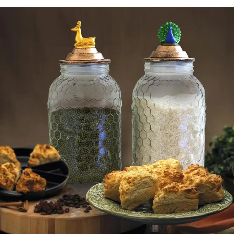 Pavão dourado veado animal capa de vidro selado frasco de armazenamento separador de grãos garrafa doméstica utensílios de cozinha