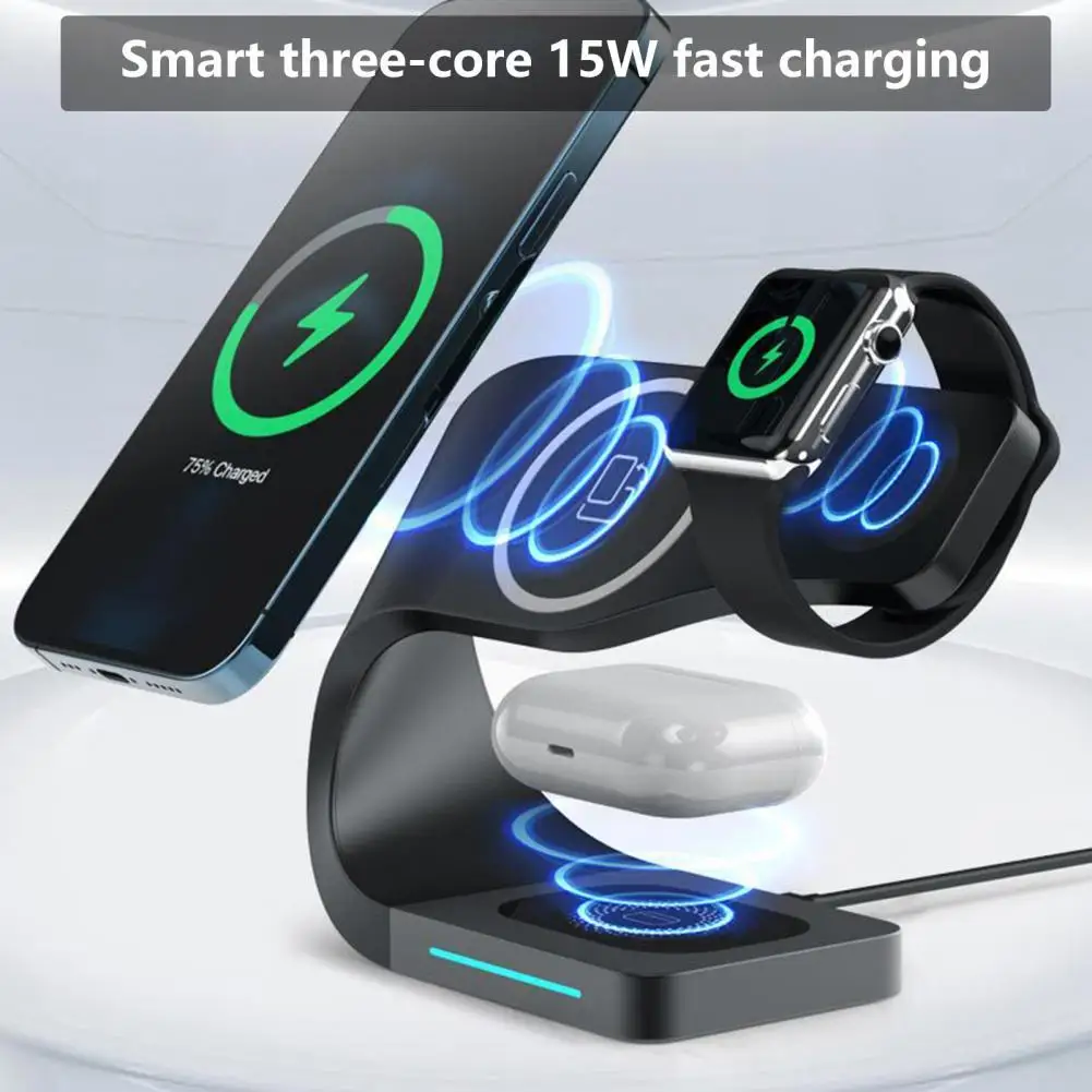 3IN1 15W Magnetic Wireless Charger Fast Charging Station For Apple 13 12 Pro Max 2 3 4 Apple Watch 2 3 4 5 6 7