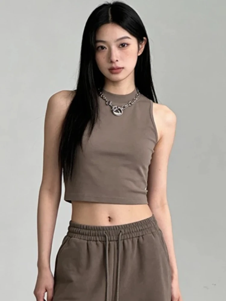 Damen Freizeit-Top 2026 Sommer Baumwolle O-Ausschnitt Ärmellos Trendiges Einfarbiges Tanktop Slim Fit Crop Top