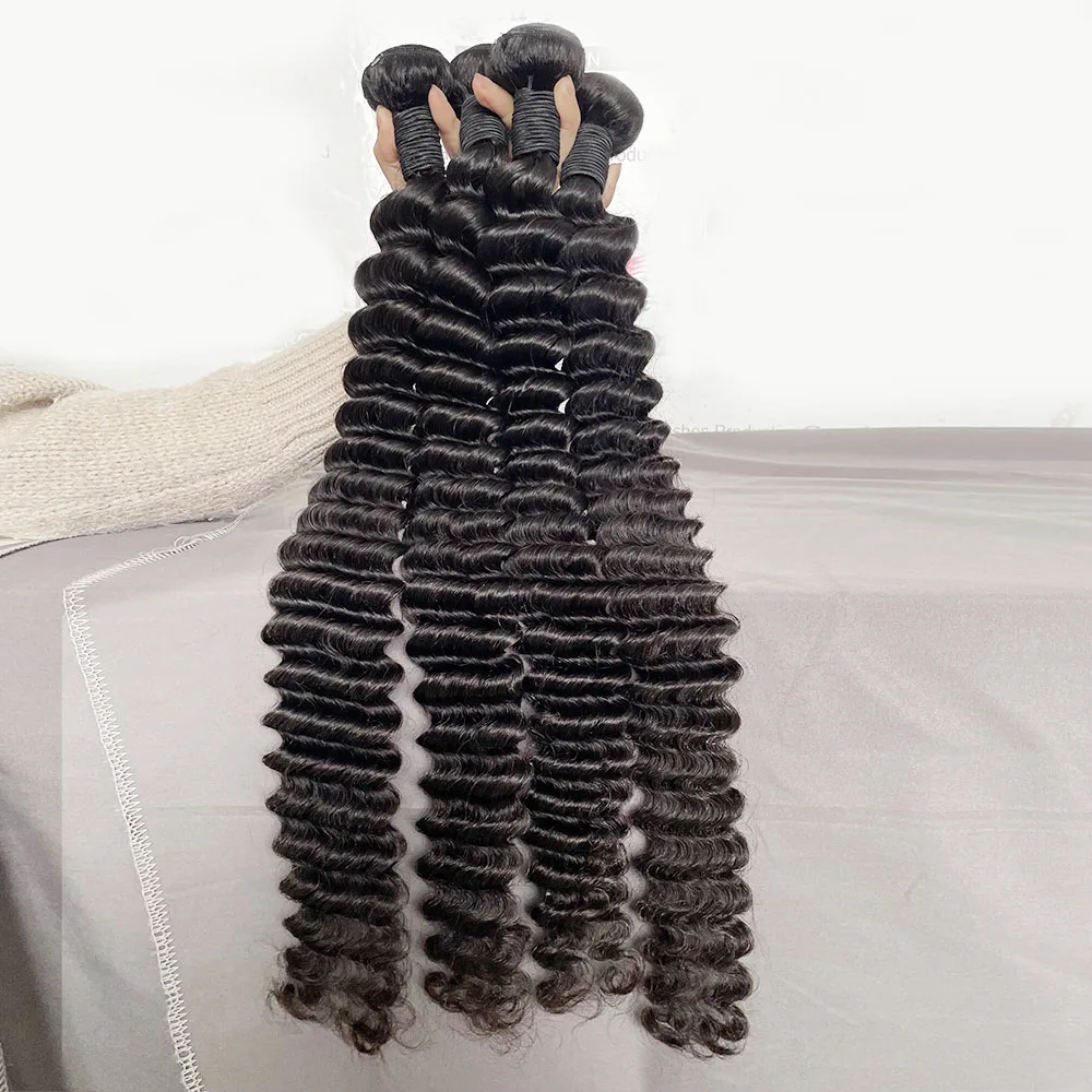 Bundles Deep Wave avec fermeture à lacet HD, cheveux humains bruts brésiliens, 3 faisceaux, 30 po