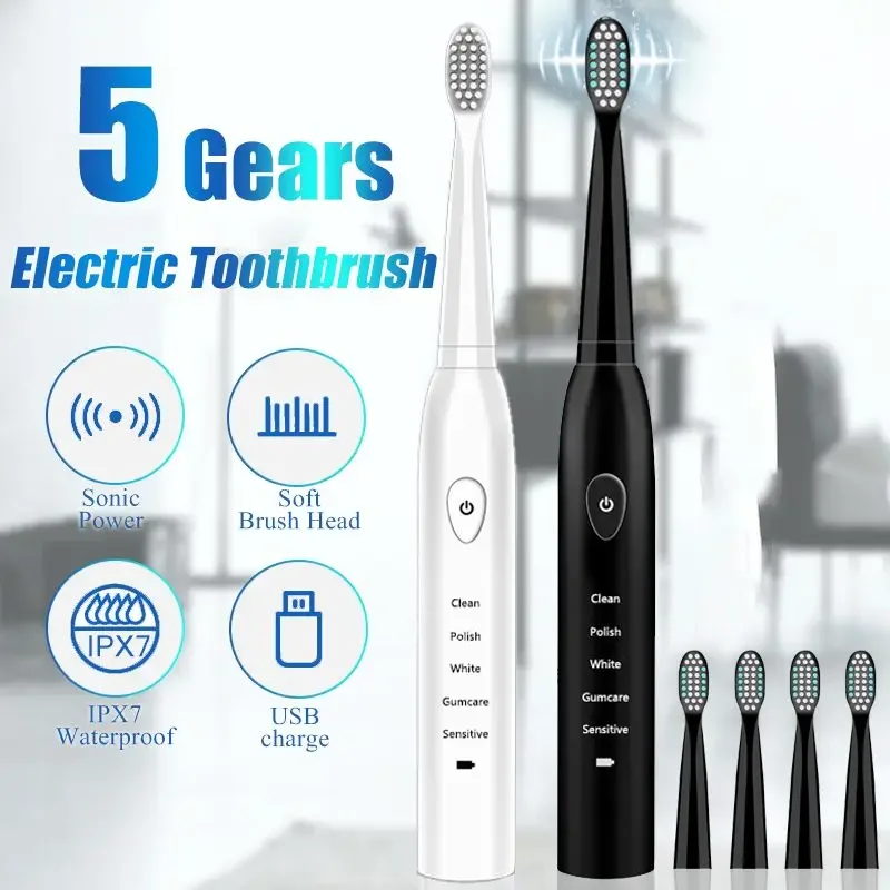 

Powerful Ultrasonic Sonic Electric Toothbrush USB Charge Rechargeable Tooth Brushes Washable Electronic Whitening Teeth Brush