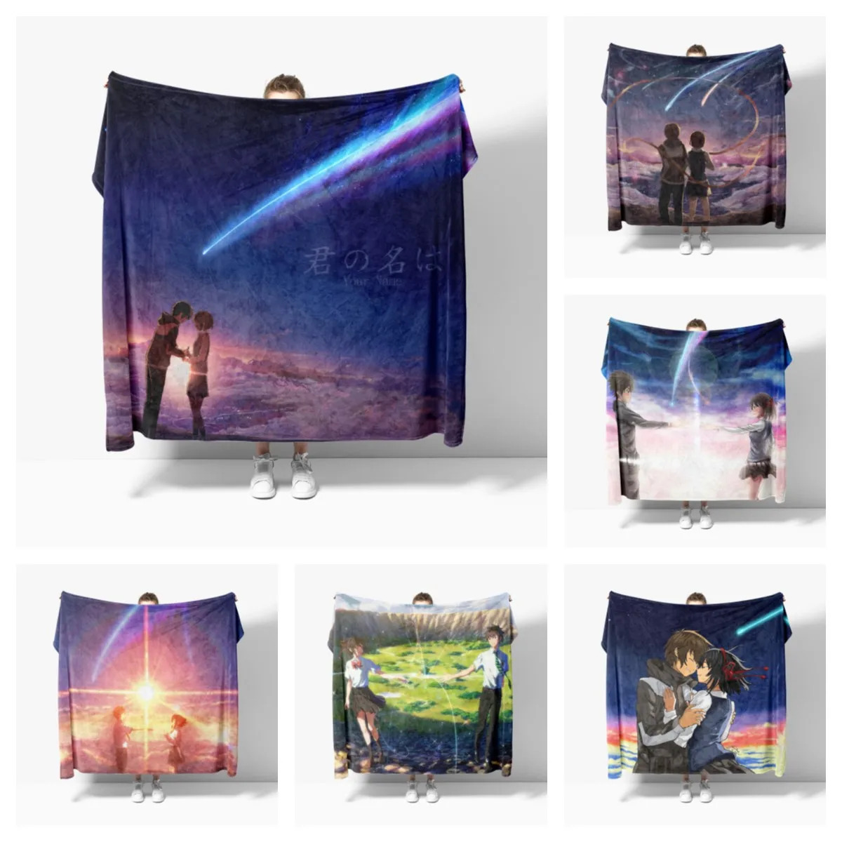 Anime Your Name Soft Flannel Blanket Breathable Thermal Bedding & Travel Blanket Sofa Blanket Bed Blanket Customizable