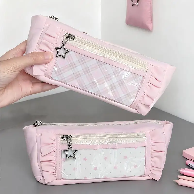 Simple Lace Pencil Case Large Capacity Multi-functional Stationery Storage Bag for Students School Work