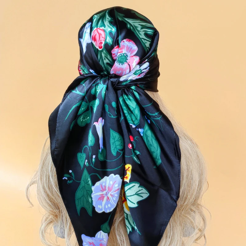 2023 Luxury Sunscreen Silk Hijab Women New 90X90CM Beach Scarves Fashion The Four Seasons Shawls Popular Design Square Headscarf