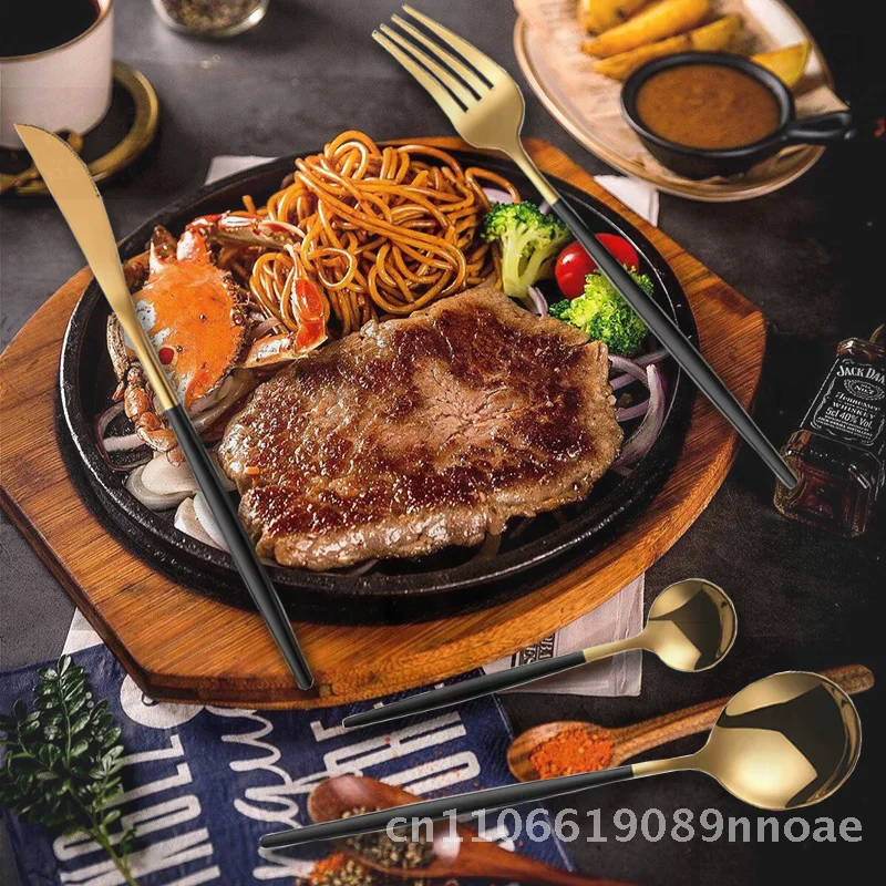 

24-Piece Stainless Steel Tableware Set - Modern Minimalist Western Steak Knife Fork And Spoon Hotel Quality Mirror Polished