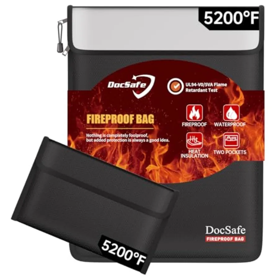 

Fireproof Document Bag 5200℉ with Fireproof Organizer Travel Case, Heat Insulated Fire＆Water Resistant 8 Layers Safe Money Bag