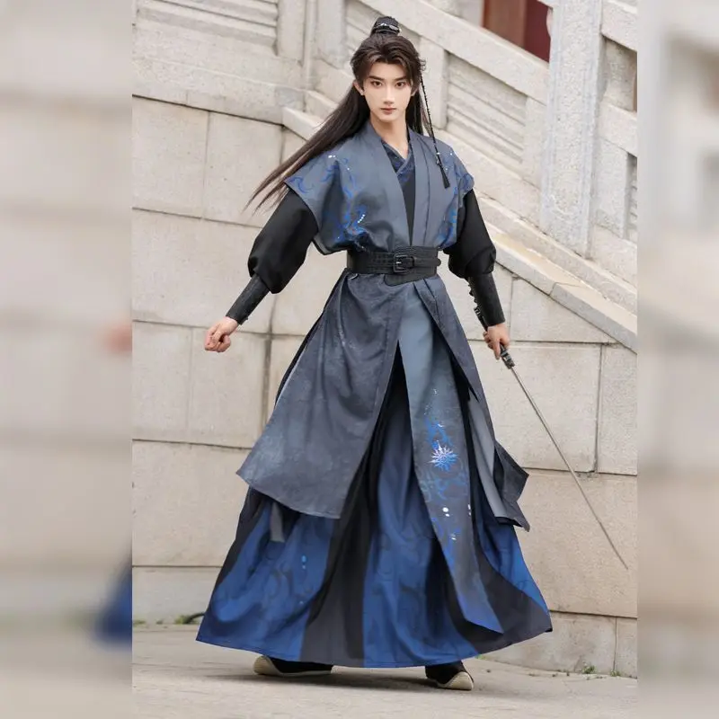 Song Style High Waist Ruqun Knight Outfit, Ancient Scholar Wuxia Hanfu Set