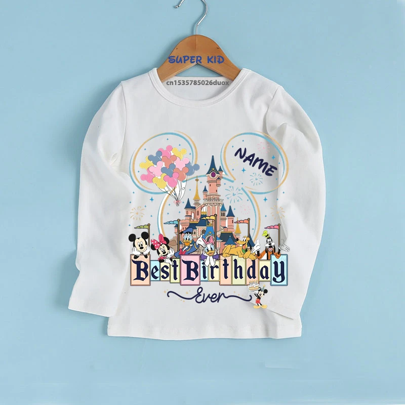 Disney Winnie The Pooh Friends Stitch Spring Autumn Bottoming Boy Shirt Disneyland Kawaii Girl Matching Shirt Magic Kingdom Tee