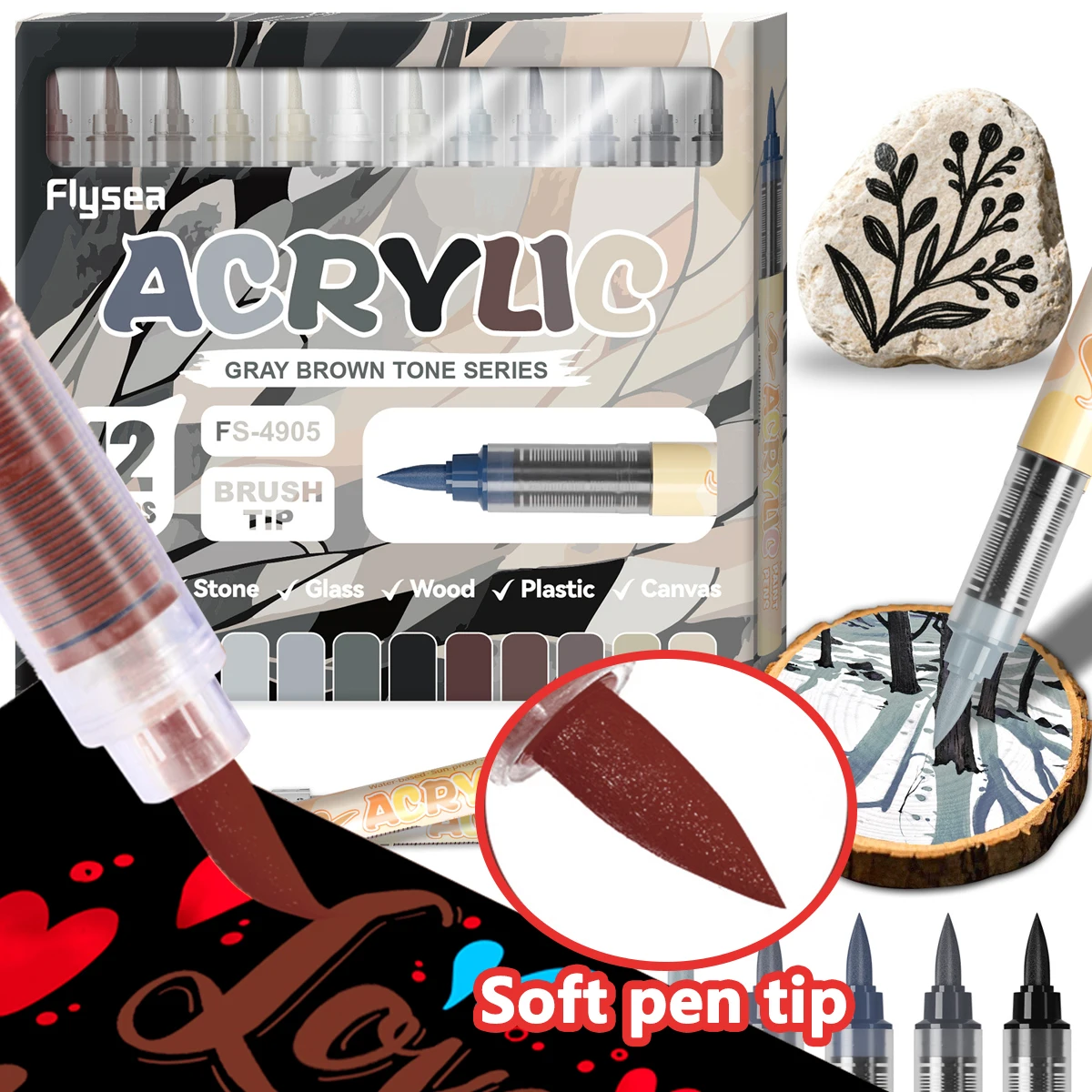 

12Colors Acrylic Paint Markers Brush Tip Direct-Liquid Ink Control System Professional-Grade Paint Pen for Any Surface DIY Craft