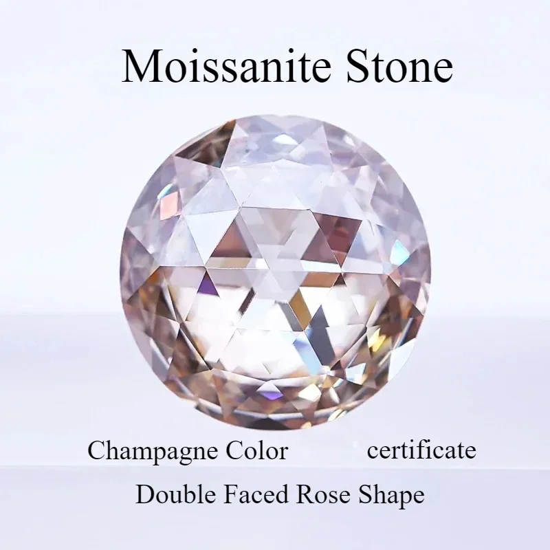 

Moissanite Stone Double Faced Rose Shape Champagne Color with Certificate DIY Charms Ring Necklace Earrings Main Materials