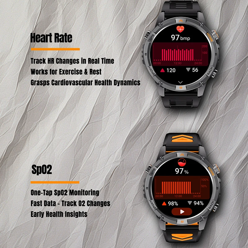 GPS البوصلة ساعة ذكية الرجال النساء الرياضة في الهواء الطلق العسكرية الصف ساعات المعصم 580mAh بطارية كبيرة مصباح يدوي BT دعوة Smartwatch #6