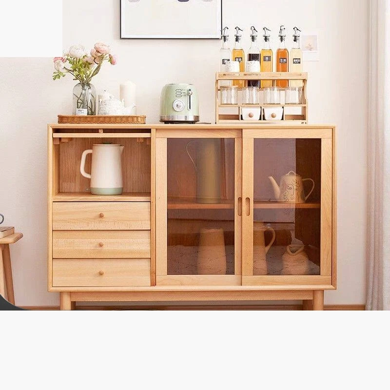 All solid wood beech dining side  modern simple household small apartment living room kitchen storage low  storage