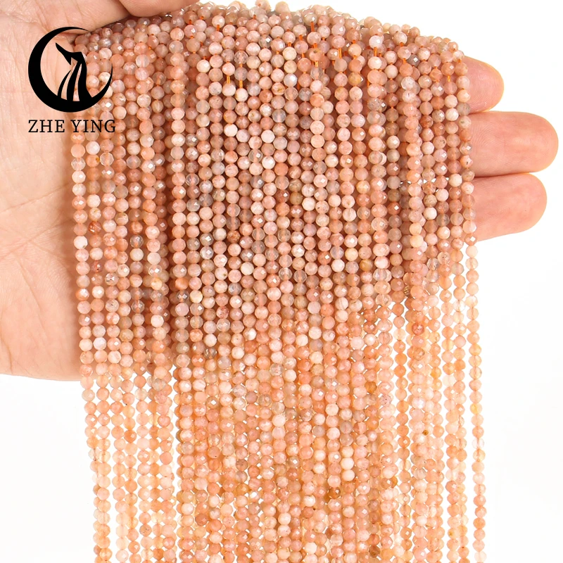 3mm Natural Faceted Sunstone Stone Small Tiny Amazonite Agates Stone Beads For DIY Jewelry Making Bracelets Accessories 15''