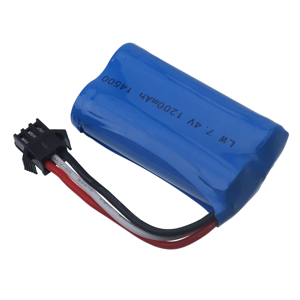 14500 7.4V 1200mAh Eddie ion batterie et chargeur USB pour télécommande eau balle odorjouets RC pièces 2S 7.4V batterie SM-3P prise