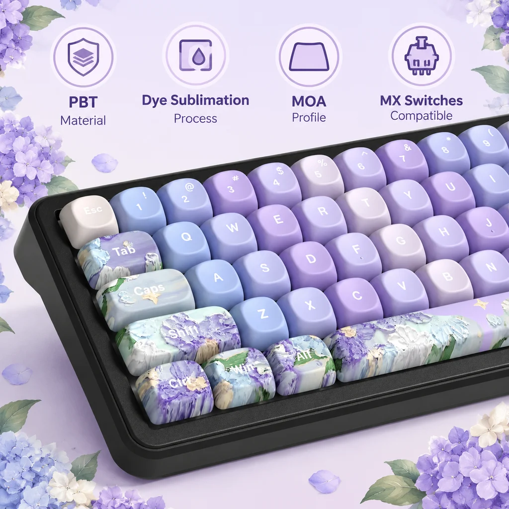 New Purple PBT Keycaps,Custom MOA Profile Dye-Sub Doubleshot Key Cap For MX Mechanical Keyboard 60% 65% 75% 80% 100%