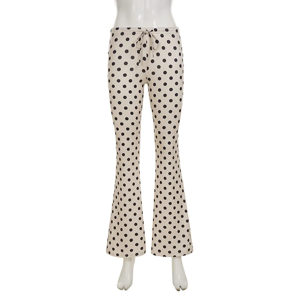 กางเกงทรงบานลายจุดเอวต่ำผูกเชือกยืดหยุ่นสไตล์วินเทจ BKLD รุ่นใหม่ประจำฤดูใบไม้ร่วงปี 2025 ทรงเข้ารูปช่วยพรางหุ่น สวมใส่สบาย