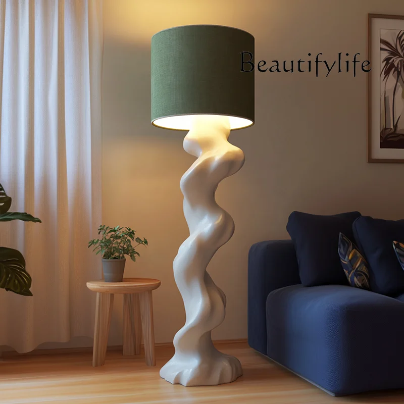 

Italian twist micro cement floor art living room creates atmosphere high-end sofa corner vertical ornament