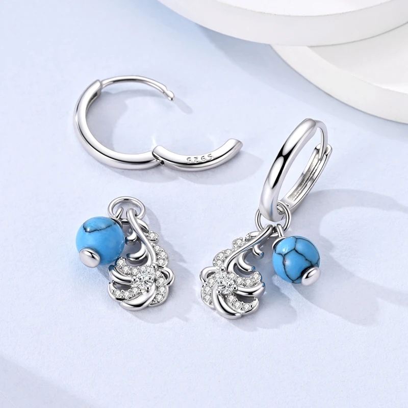 925 Sterling Silver Earrings Women CZ Zircon Feather Blue Pine Ear Studs Sparkling Earring Anniversary Gifts