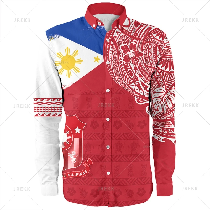 

Small Size Vintage 3D Print Philippines Ethnic Emblem Long Sleeve Shirts Mens Philippines Tribal Patterns Graphic Shirts Blouses