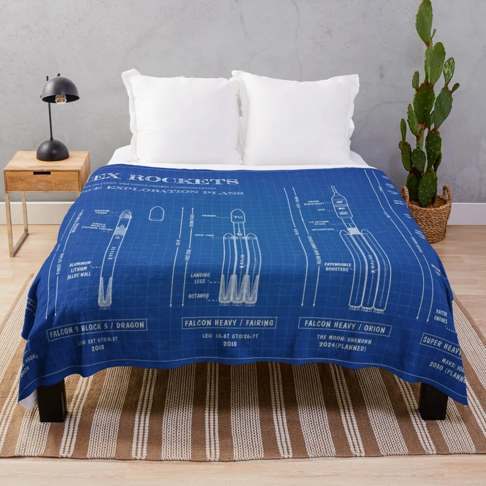 

SPACEX Rockets (Blueprint) Throw Blanket Furry Retros Moving wednesday Sofa Quilt Blankets